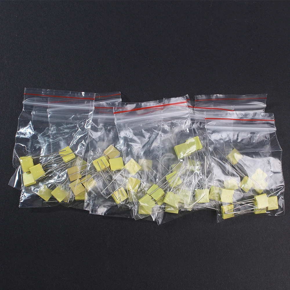 

50pcs/lot 1nF~0.47uF 100V Polypropylene Safety Plastic Film Correction Capacitor Set Pack 102J 332J 103J 473J 224J 152J 474J
