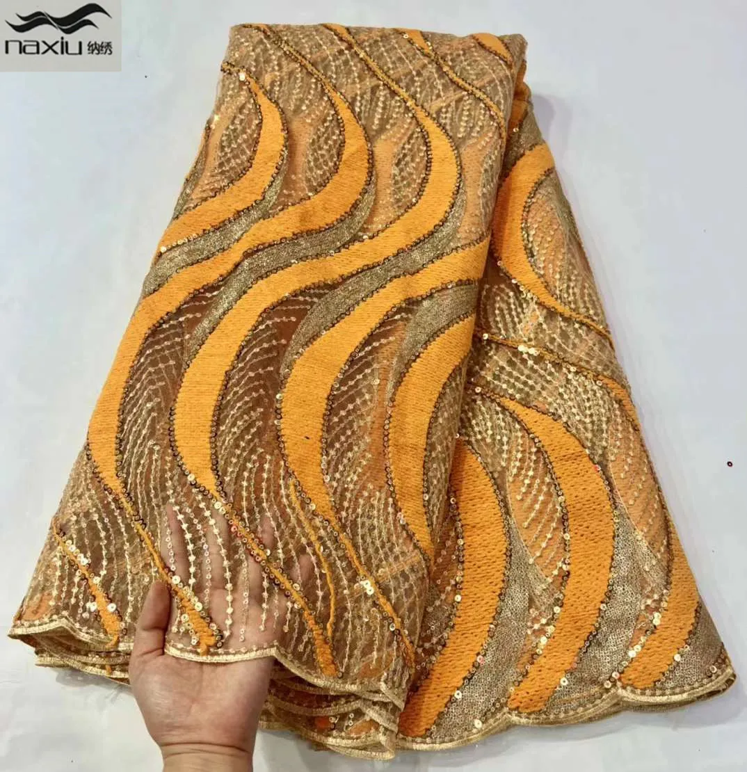 

Madison Latest Nigerian Laces 2022 High Quality Sequin Lace Fabric African Milk Silk Lace French Mesh Fabric For Party Dresses