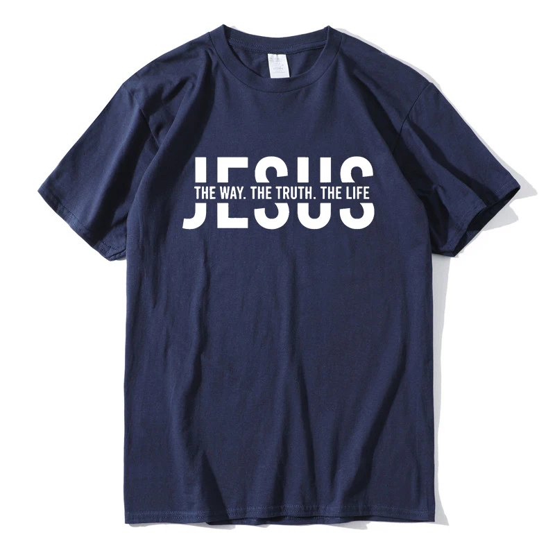 

Jesus The Way The Truth The Life Faith Religious Cotton T-Shirt Men Clothing Jesus Letter Graphic T Shirt Vintage Men Streetwear