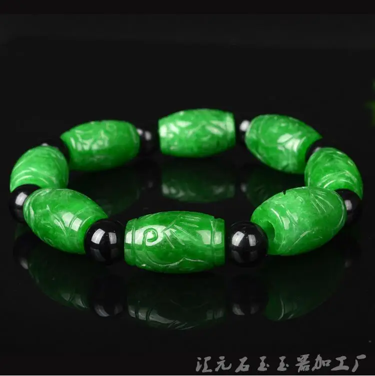 

Натуральный Изумрудный нефритовый браслет для мужчин и женщин, сертифицированный зеленый нефритовый камень, бусины, эластичные браслеты и...