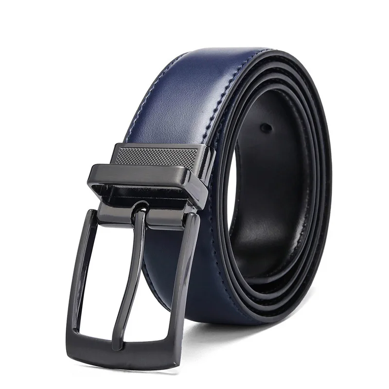 

New Men's Business Belt Rotating Pin Buckle Two-layer Leather Casual All-match Double-sided Available Large Size Belt