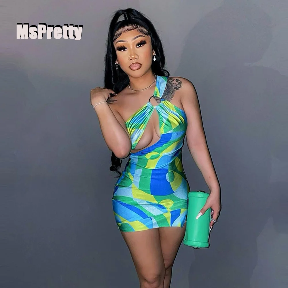 

MsPretty Sexy Hollow Out Lace Up Sling Slim Dress Fashion Bodycon Sleeveless Lady Party Mini Dress 2022 Summer Women's Dresses