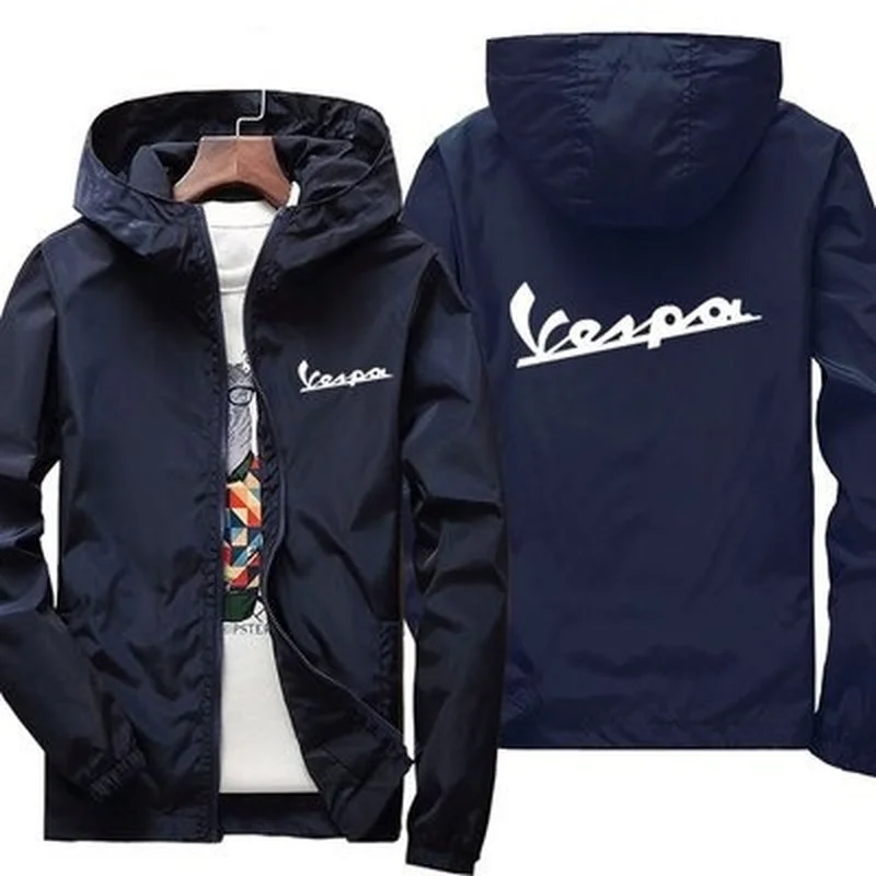 

Vespa Logo Hooded New Spring Autumn Men's Thin Casual Jacket Windproof Coat Long Sleeved Zipper Top 5 Colors