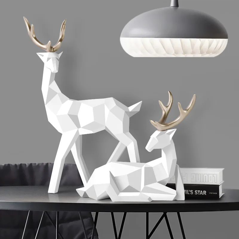 

2022 New Deer Statue Reindeer Figurines Resin Sculpture White Deers Decor Scandinavian Home Living Room Decoration Tabletop
