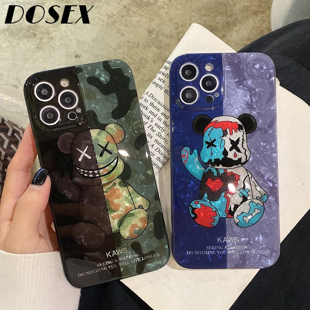 

New Fashion Design Co-brand Luxury Cool Bear Phone Case For iPhone 11 12 13 Pro X XR XS Max 7 8 Plus Silicone Case Luxury Cover