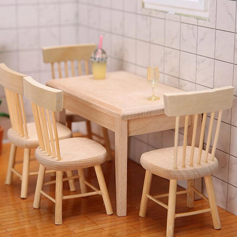

1/12 миниатюрная мебель для кукольного домика, деревянный обеденный стол и стул, имитация игровой мебели, игрушки