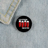 leather mouth printed pin custom funny brooches shirt lapel bag cute badge cartoon cute jewelry gift for lover girl friends