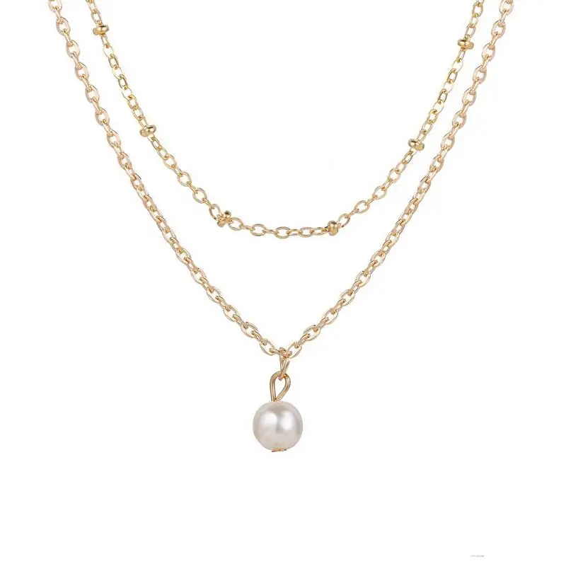 

Multilayer Metal Faux Pearl Necklace Personality Trend Simple Sweater Chain Jewelry