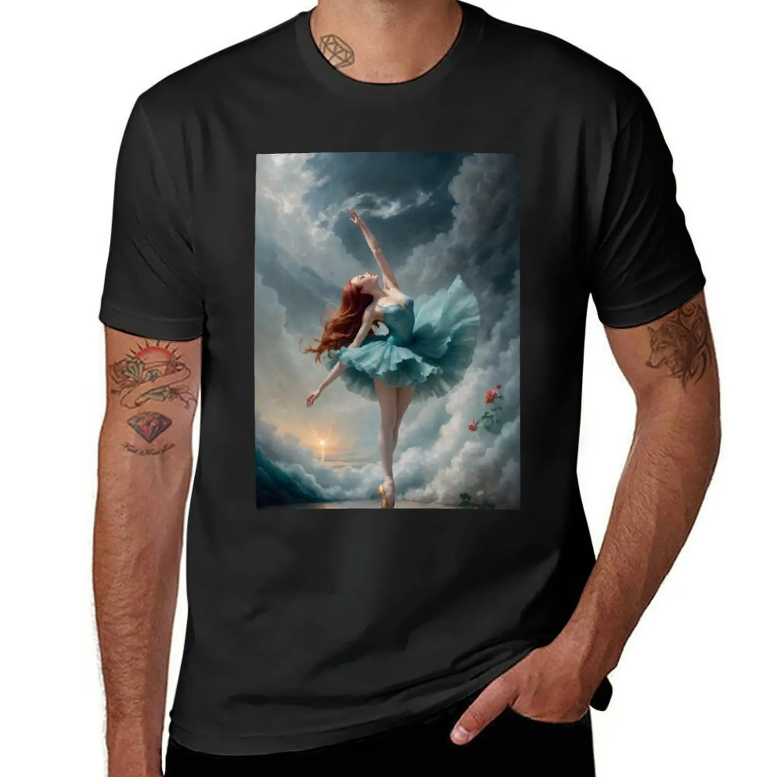 Футболка мужская с принтом танцев среди облаков модный спортивный топ в
