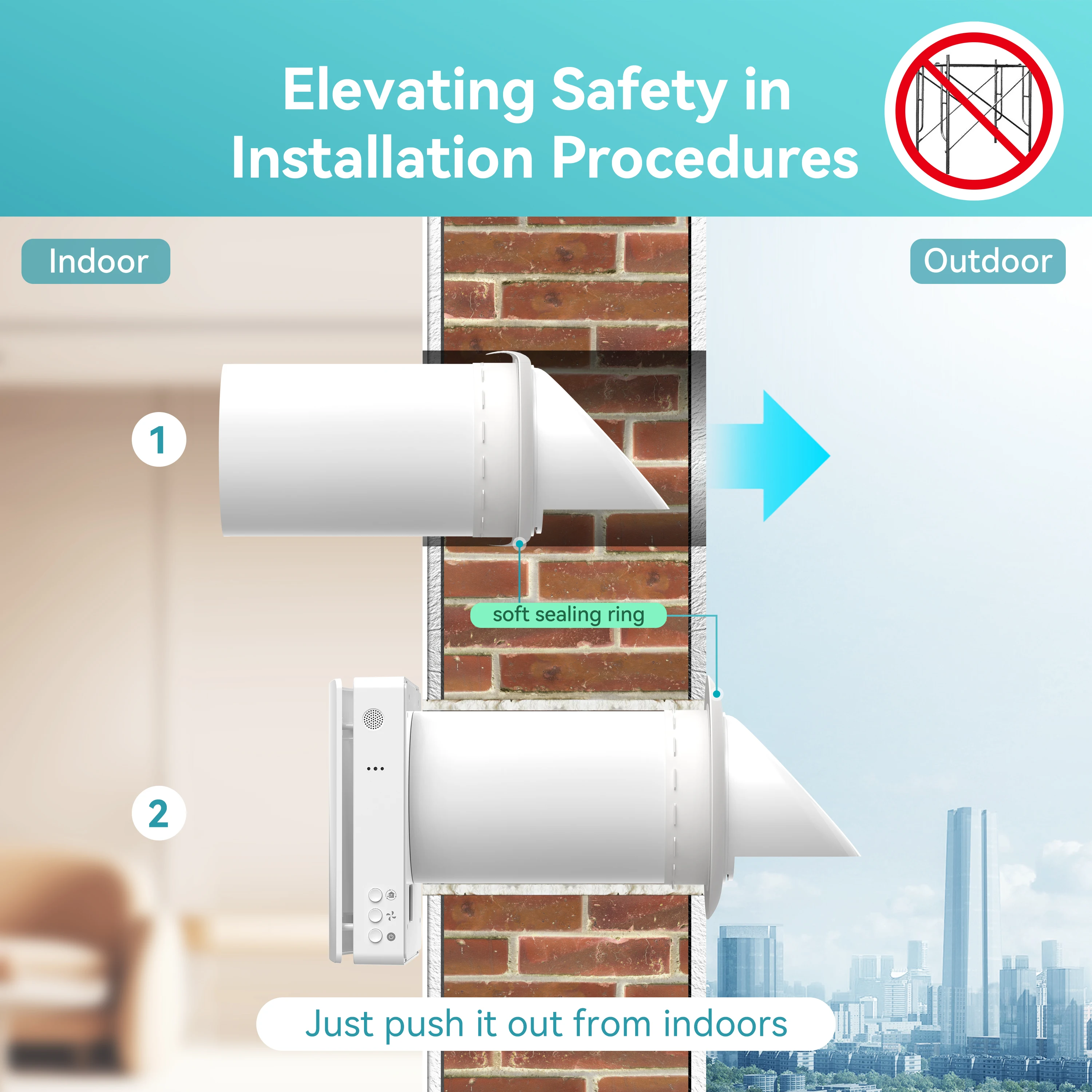 Фото Система вентиляции свежего воздуха Airwoods Ductless HRV для дома, без воздуховодов, от поставщика ERV для однокомнатных помещений №4