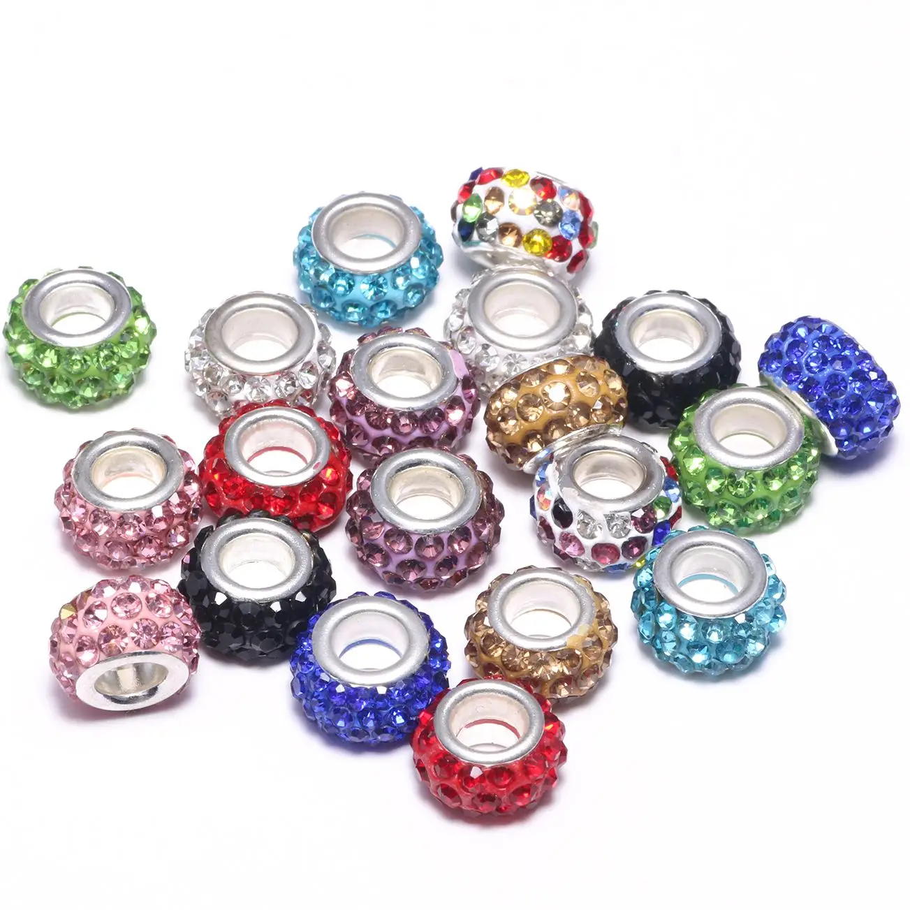 

10 шт./лот бусины с большим отверстием из горного хрусталя, бусины-разделители россыпью для изготовления ювелирных изделий, шармов, браслето...