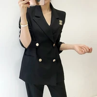 spring and autumn new small suit jacket womens solid color korean version fashion slim double breasted short suit jacket women
