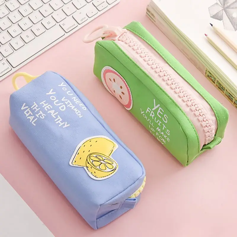 

1pcs Big Zipper Fruit Pencil Case Cute Canvas Pencil Bag Large Capacity Storage Bags for Students Stationery Supplies