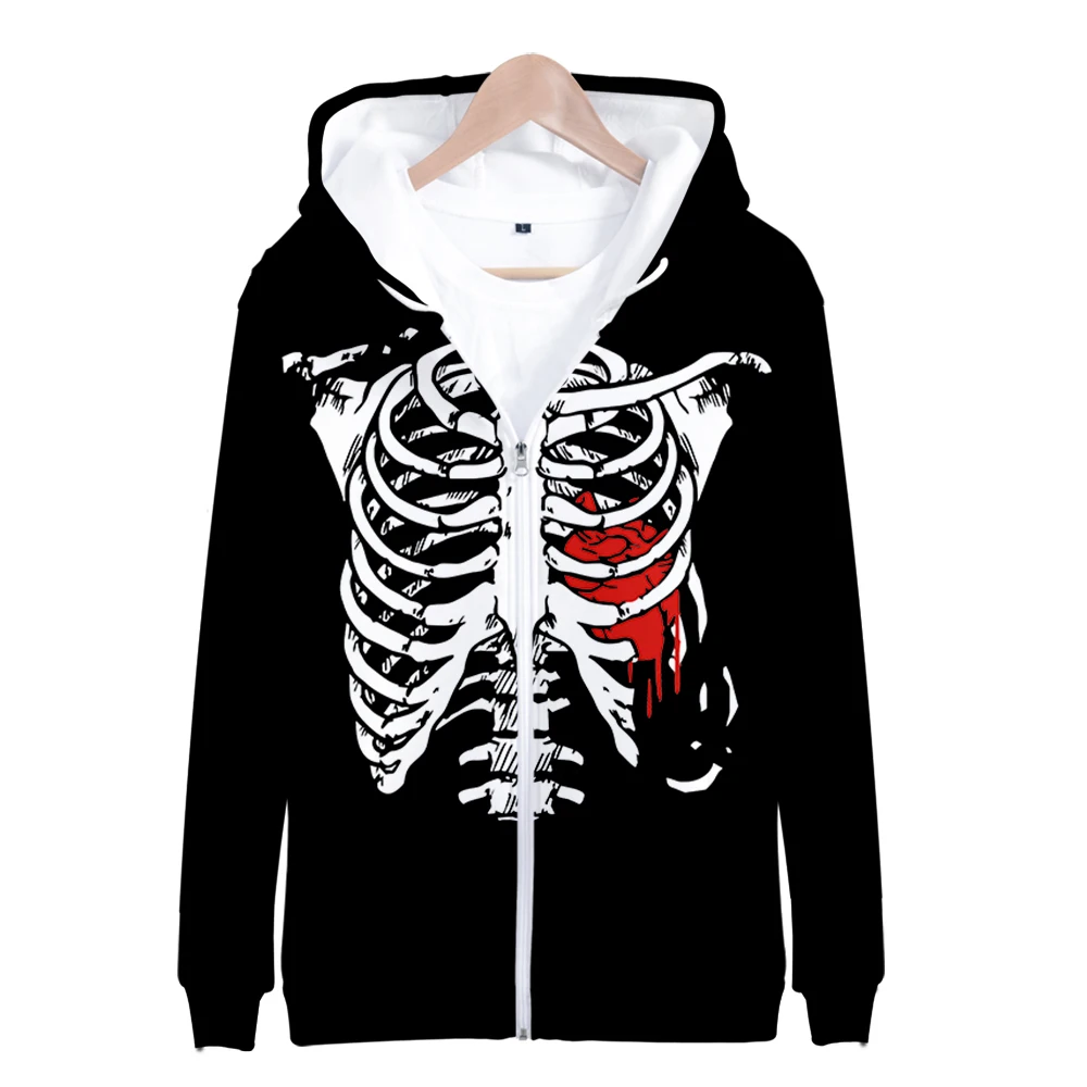 

Men Hoodi 3D Skeleton Skull Heart Hoodie Sweatshirt Halloween Women Hooded Zipper Cosplay Costume Hoodie Kids Boys Girls Clothes
