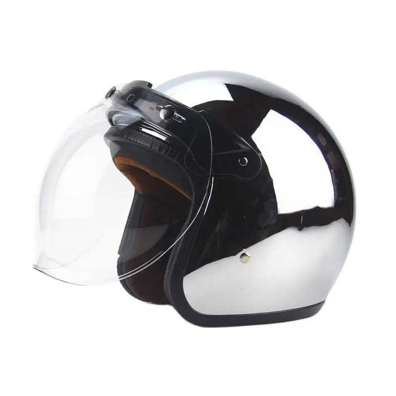 Retro Vintage Open Face Motorcycle Helmet 3/4 Jet Silver Plating Cascos Para Moto Mirror Cafe Racer Helmet Half Face Helmet Dots