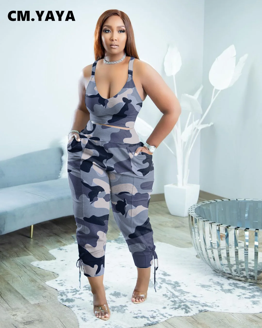 Женский Камуфляжный комплект одежды CM.YAYA тренировочный костюм из двух предметов