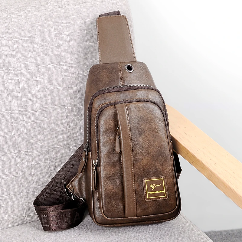 

Нагрудная дорожная сумка через плечо, кожаный мужской мессенджер-кенгуру, брендовая Роскошная сумочка на плечо для мужчин, слинг с зарядкой