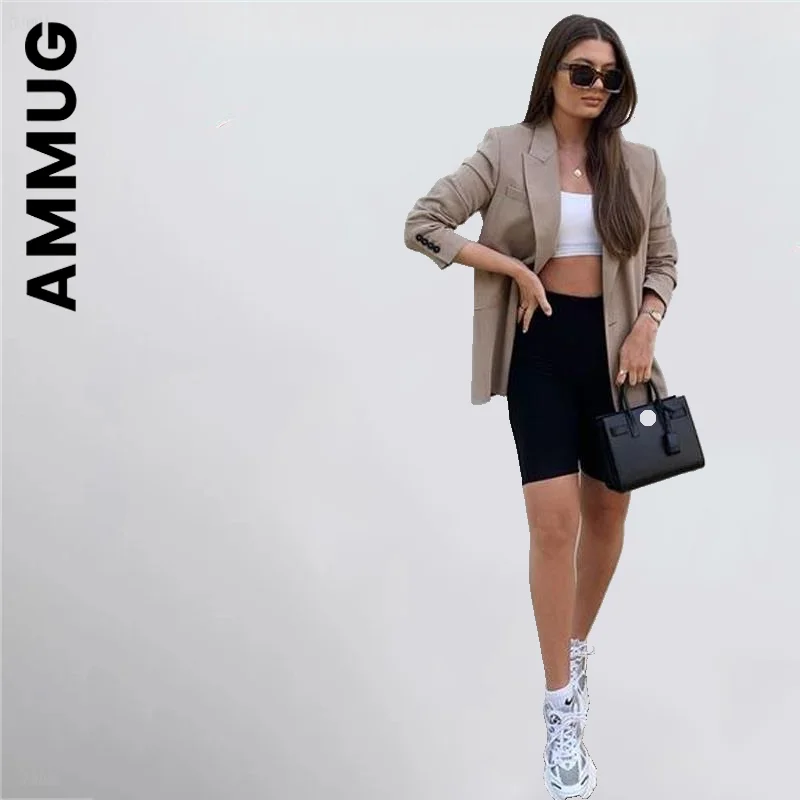 

Ammug Women Seamless Biker Shorts Fitness Casual High Waist Fashion Summer Slim Knee-Length Bottoms Black Cycling Shorts