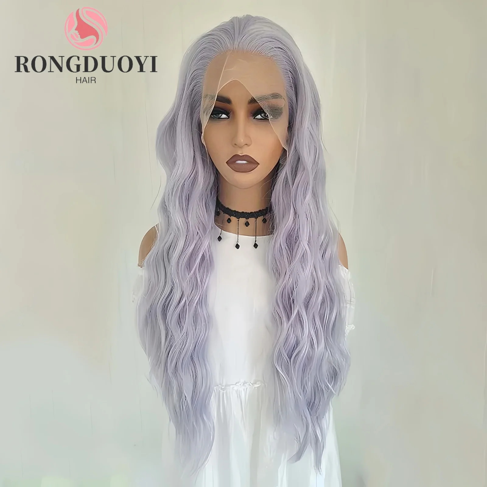 Серебристо-фиолетовый парик длинные вьющиеся синтетические кружевные передние