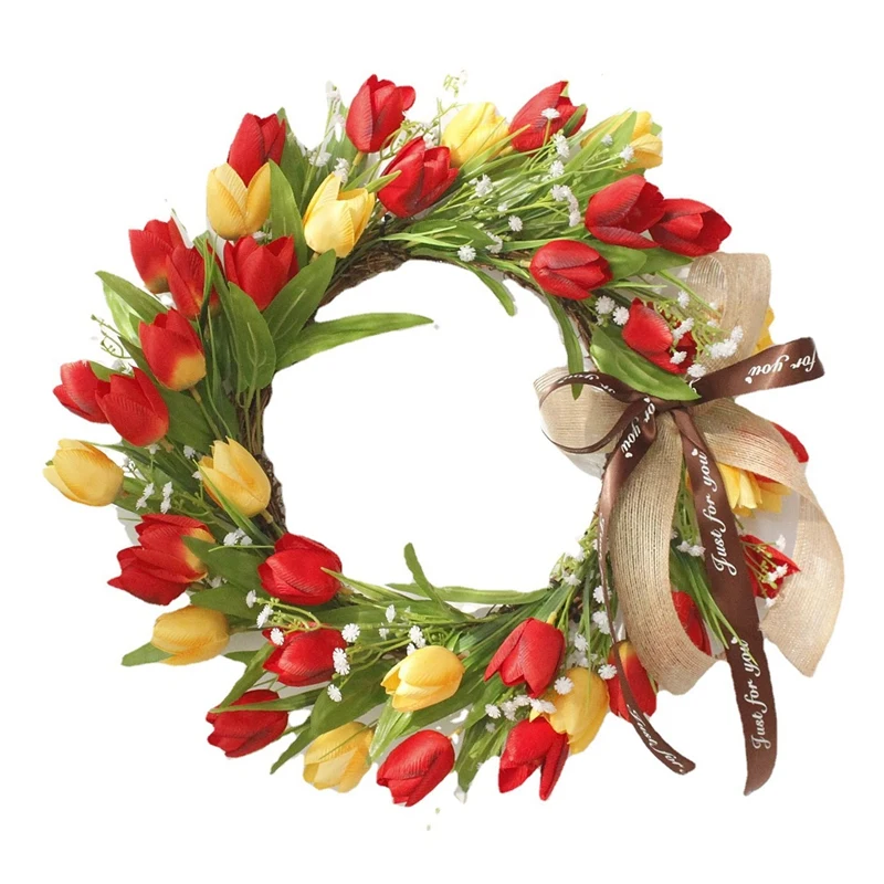 

Spring Wreath Artificial Tulip Wreath For All Seasons Round Wreath For Front Door Farmhouse Wall Window Decor