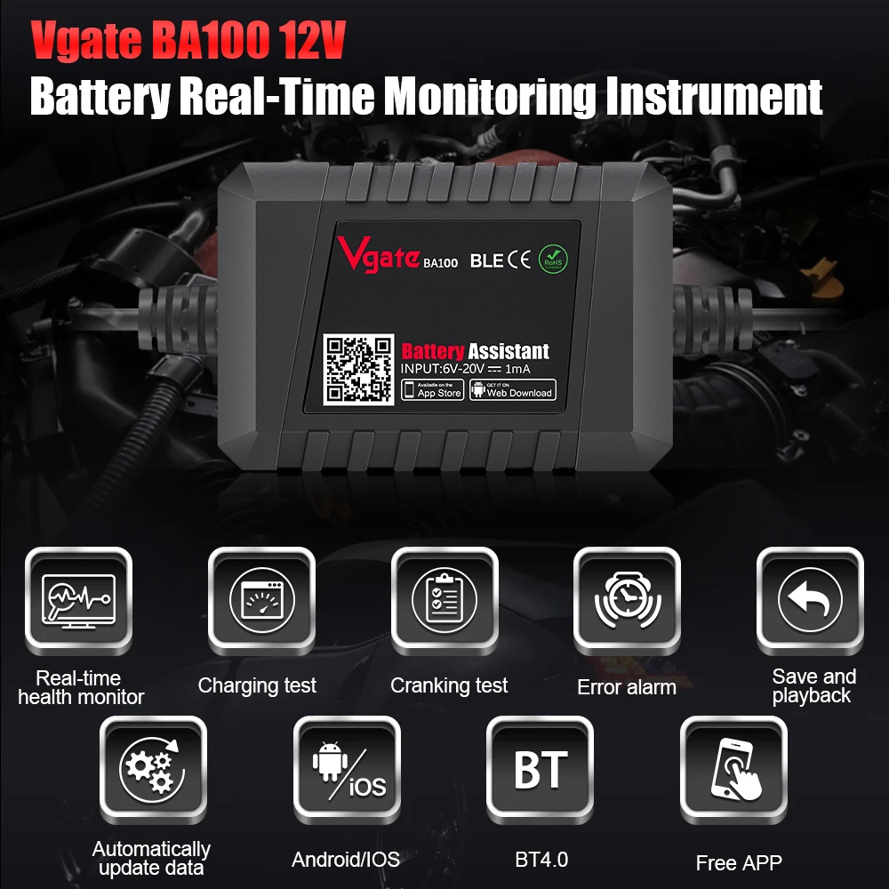 Тестер автомобильного аккумулятора Vgate BA100 12 В Bluetooth 4 0 для Android/IOS - купить по