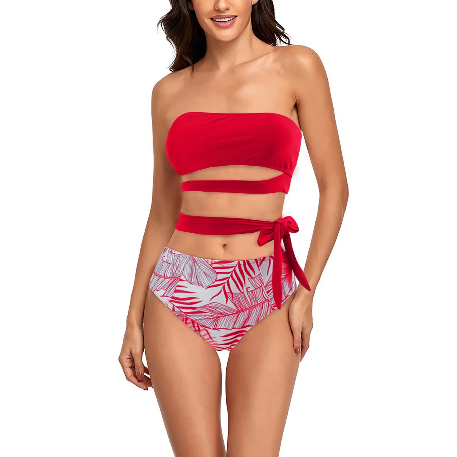 

Summer Sexy Bikinis Set Hollow Out Swimsuit Off Shoulder Slim Fitting Low Waist Solid Color Printed Beach 2 Pieces Set Swimwear