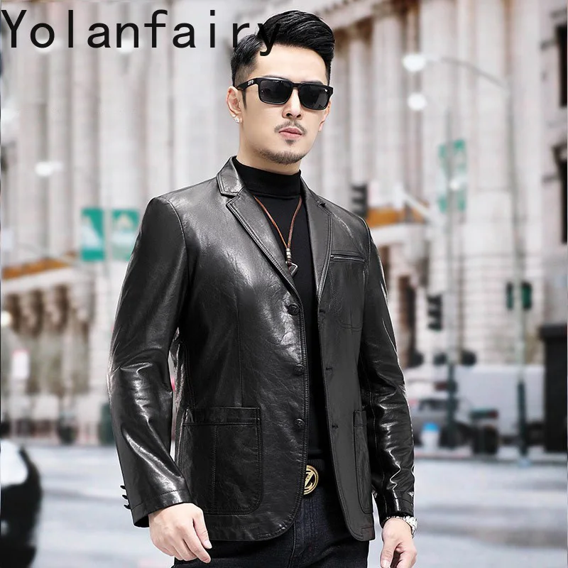 Куртка YOLANFAIRY мужская из натуральной козьей кожи короткое пальто черная одежда