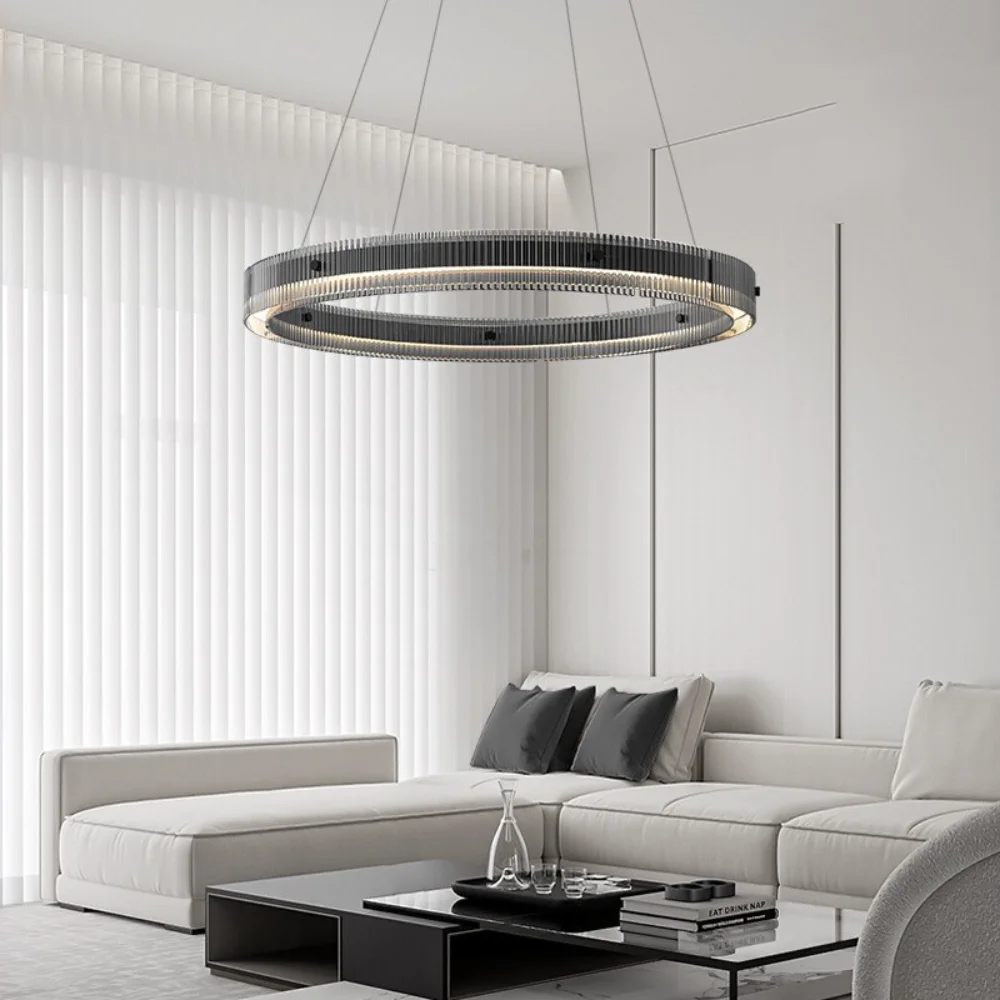

Italian style living room LED pendant lamp Modern simplicity Nordic highend design Glass dining room Bedroom Ring chandelier