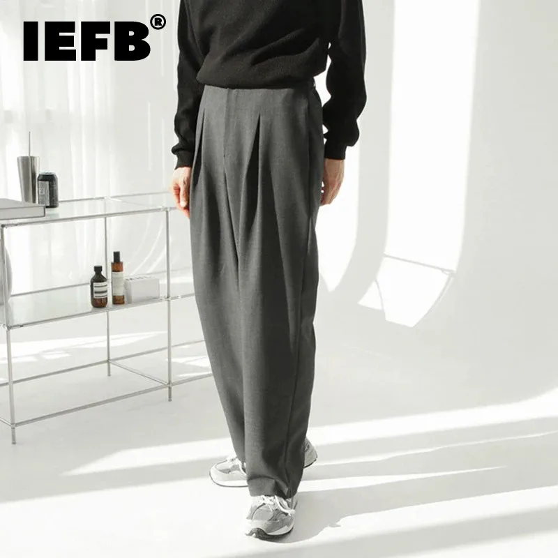 

Прямые Костюмные брюки IEFB в Корейском стиле, трендовые Мужские осенне-зимние плотные драпированные повседневные свободные брюки с широкими штанинами 9C3211
