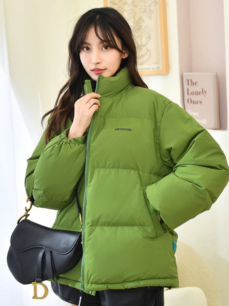 Women's Winter Puffer Jackets 2022 Green Oversized Bubble Coat Cotton Padding Warm Stand Collar Streetwear Outerwear Hot Sales