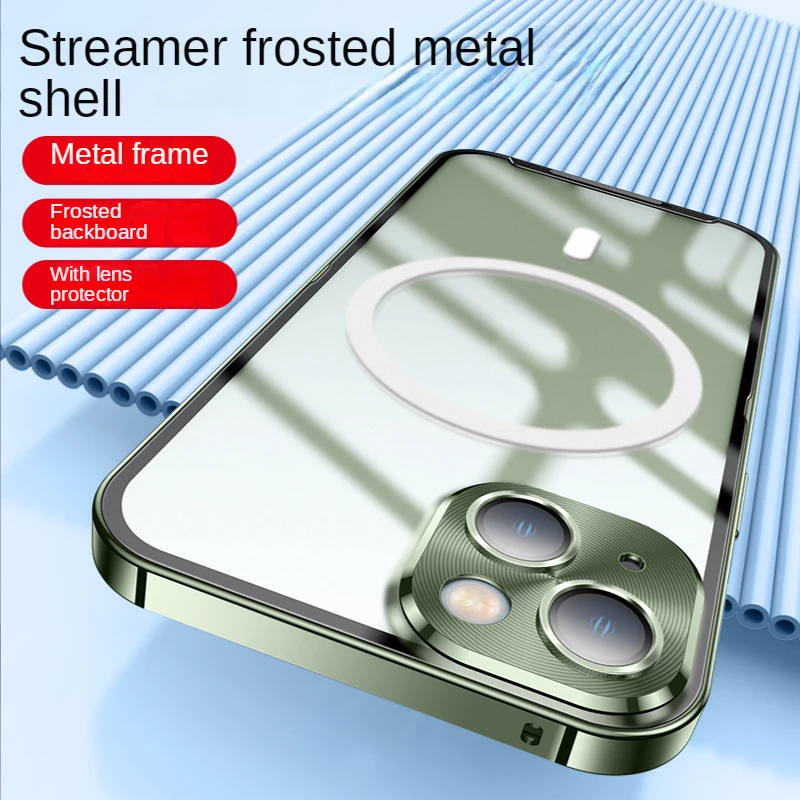 

Magsafe For Iphone 13 12pro Max Cases Stainless Steel Frame Matte PC Back Cover Metal Lens Protection Magnetic Wireless Charging
