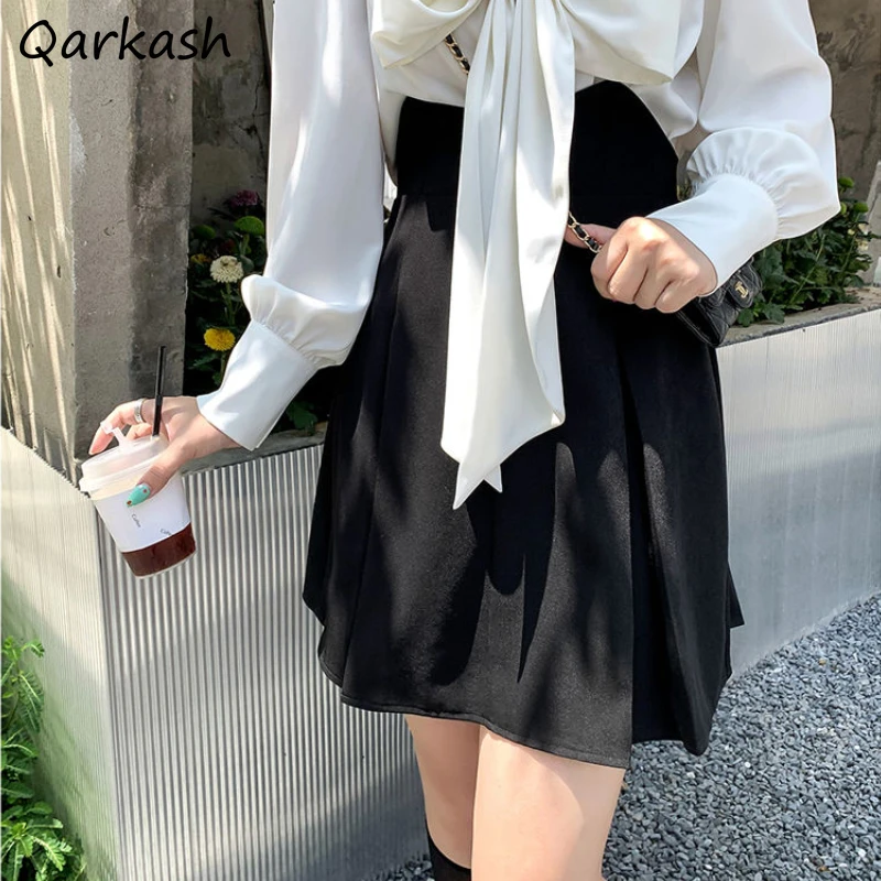 

Женская юбка-мини с высокой талией, однотонная простая Милая универсальная летняя Весенняя модная дамская юбка для отдыха в Корейском стиле, Новая Элегантная