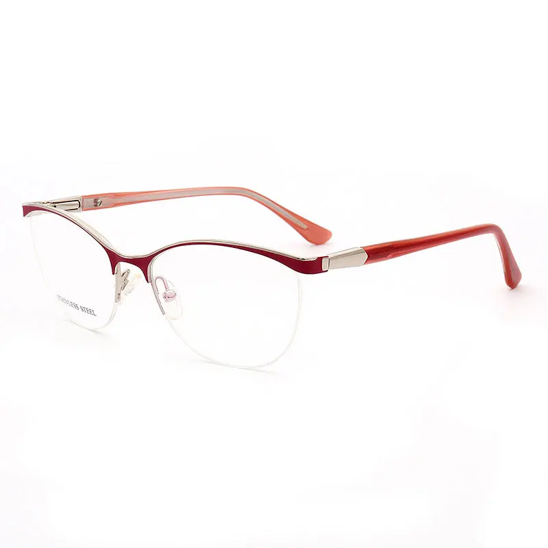 

Retro Women Optical Glasses Frame for Women Cat Eye Eyeglass Frame Prescription Metal Spectacles Red Tortoise Half Rim Eyewear