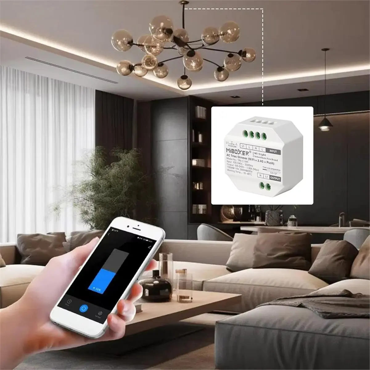 Фото Умный Wi-Fi диммер EMBRACE HAPPY MiBOXER TRI-C1WR 110V-220V с поддержкой Tuya, беспроводной, 2.4ГГц RF, для традиционных ламп накаливания/галогенных ламп №4