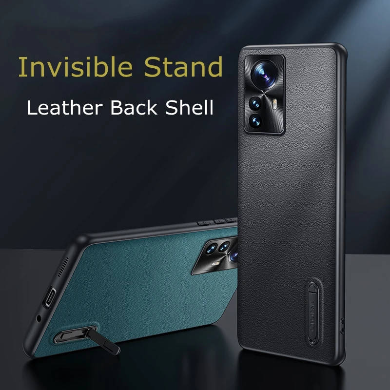 

Luxury Invisible Stand Leather Cases for Xiaomi Mi 12 Pro 12X Shockproof Skin Feel Lens Protective Back Cover