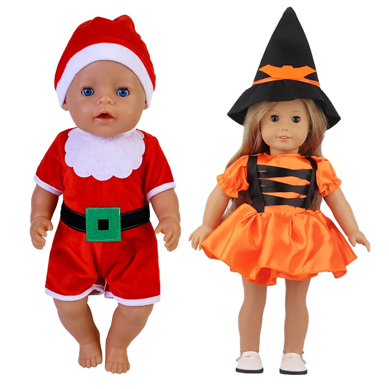 43cm Christmas Theme Doll Clothes 18 Inch Santa Claus Clothing For Fit American Girl Newborn Baby Born Christmas Halloween Gift