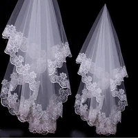 hot wedding accessories short wedding veil white ivory 1 5m one layer bridal veil appliques lace edge 2022