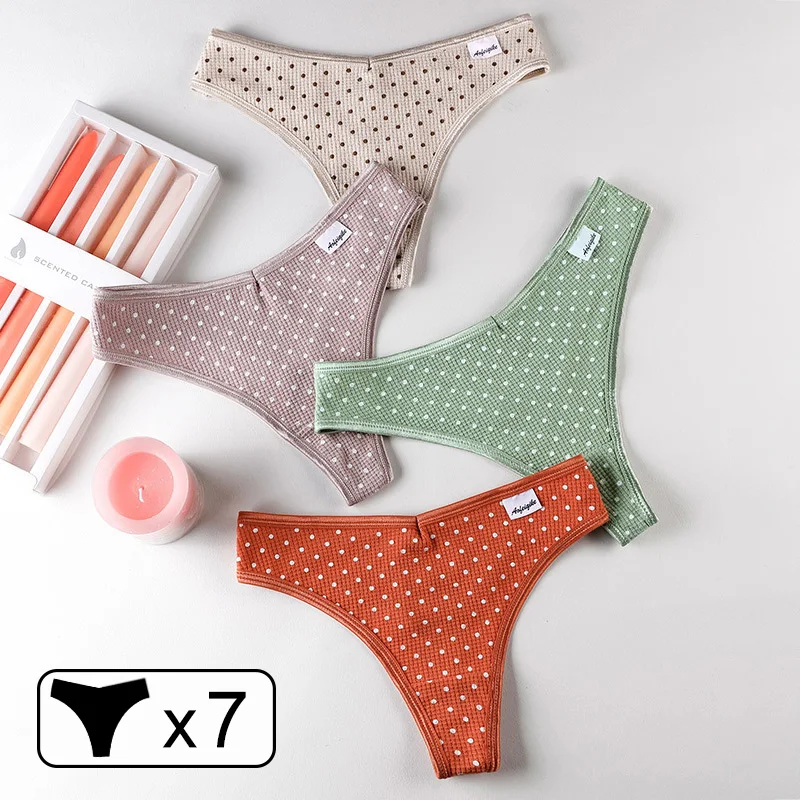 

7pcs/Set G-string Panties Cotton Women's Underwear Sexy Panties Female Underpants T-back Thong Lingerie Plus Size Dot Panty