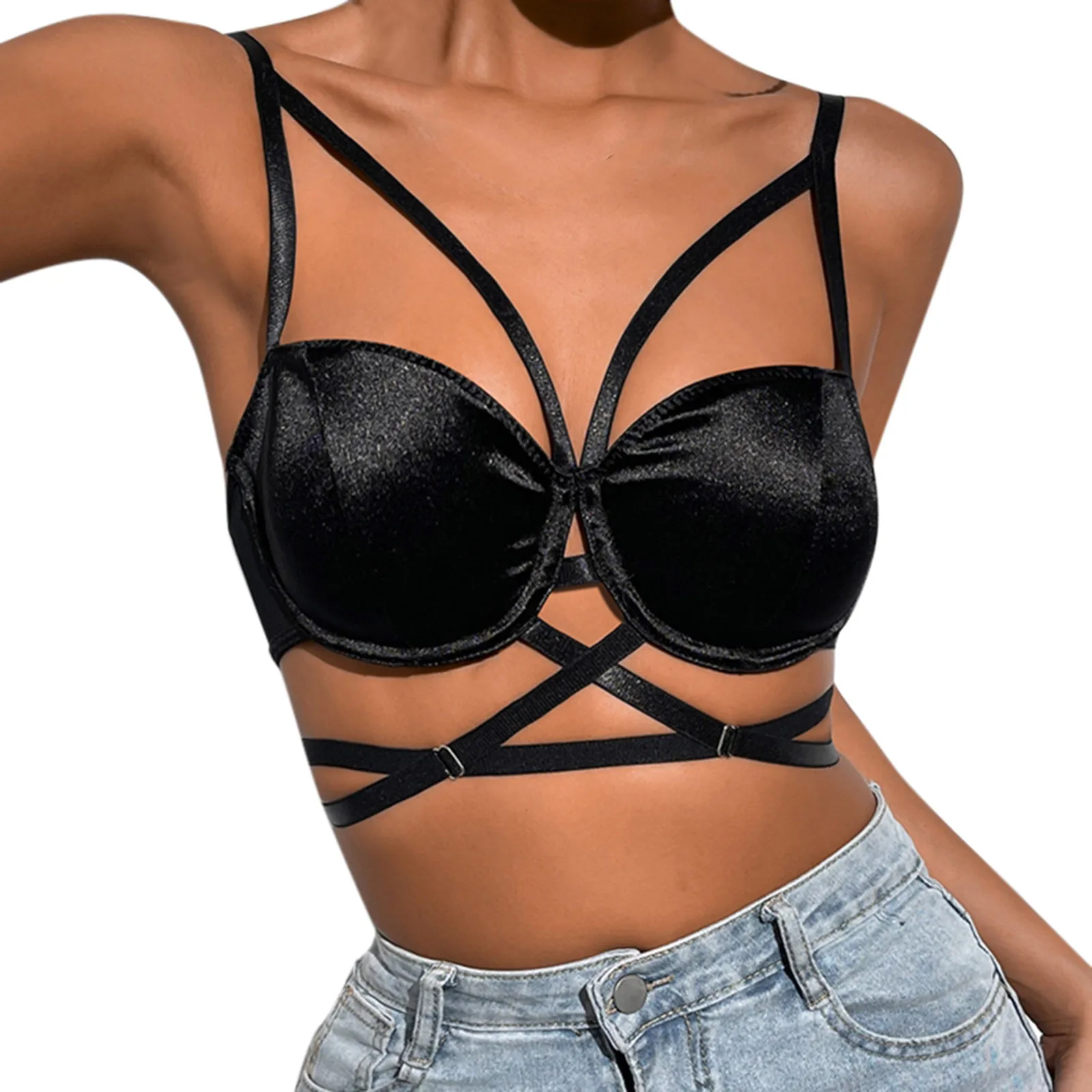 

Solid Sexy Hollow Chest Color Wrapping Suspender Vest Sexy Stitching Women's Intimates Lace Intimates Lace Brief Sets