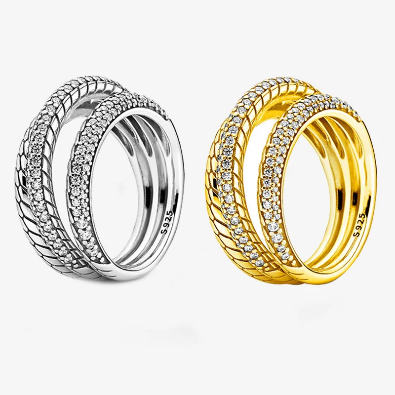 

Женское кольцо из серебра 925 пробы с тройным узким паве