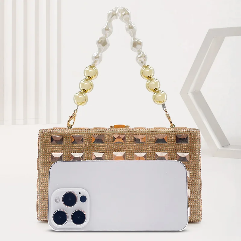 Ladies Handbags Clear Sweet Rhinestone Small Square Women's Banquet Pu Dinner Bag