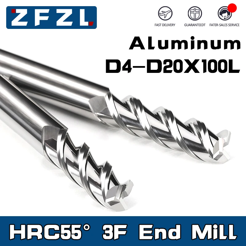 

1PCS HRC55 3 Flute Aluminum Milling Cutter D4-D20 100L Carbide End Mill For Aluminum Copper Processing Metal Cutter Endmill tool