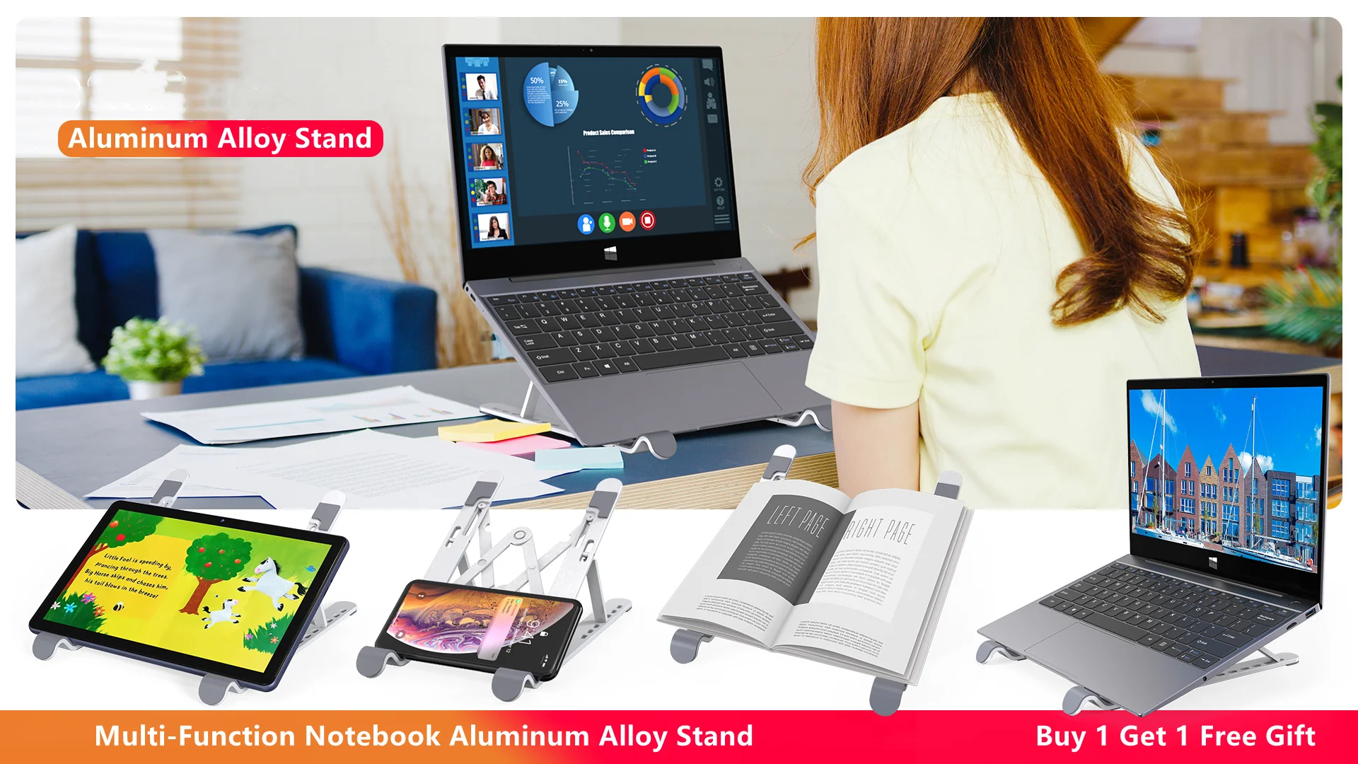Xiaomi portable notebook stand aluminum mac book air pro 11-14.5 inch base laptop desktop holder portable computer stand images - 6