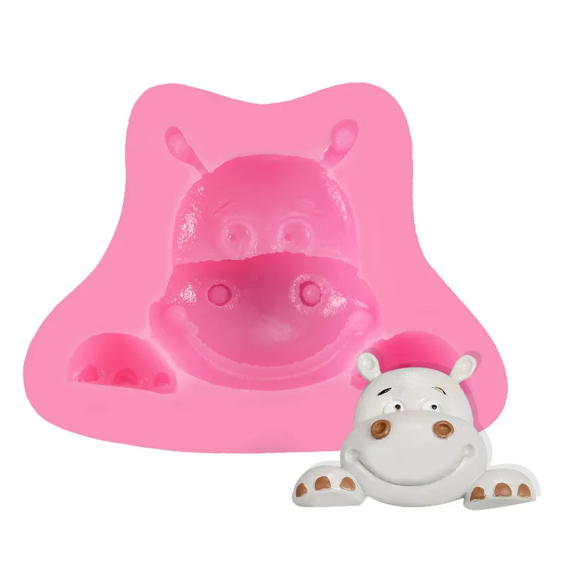 Diy Craft Templates Cartoon Hippo Casting Die Multifunctional Soft Silicone Stencil For Cake Decor Sugar Mousse Chocolate Mould