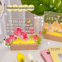 ins acrylic transparent tulip message board with wood luminous stand holder set lamp home memo prompt desktop small whiteboard