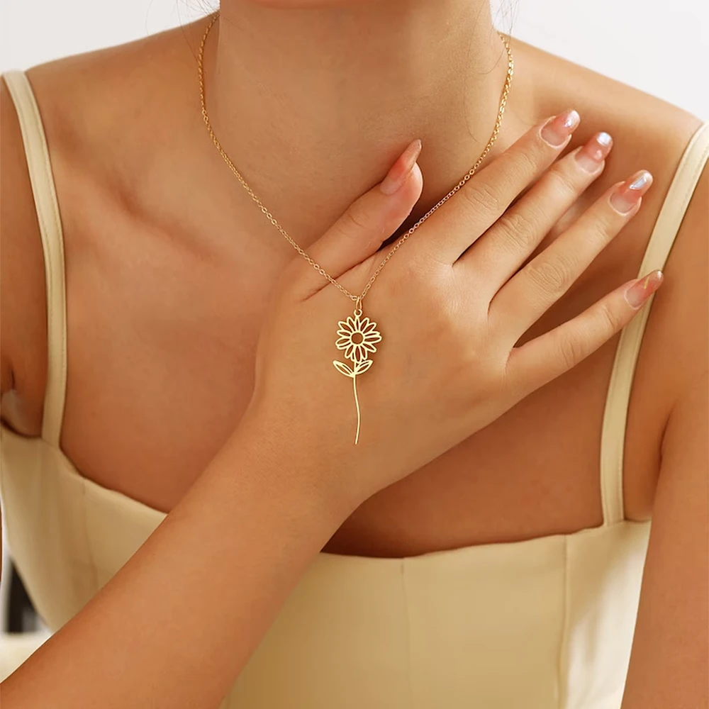 Women's Birth Flower Series Custom Necklace Personalized Women's Accessories Stainless Steel High Jewelry Custom Flower Tag