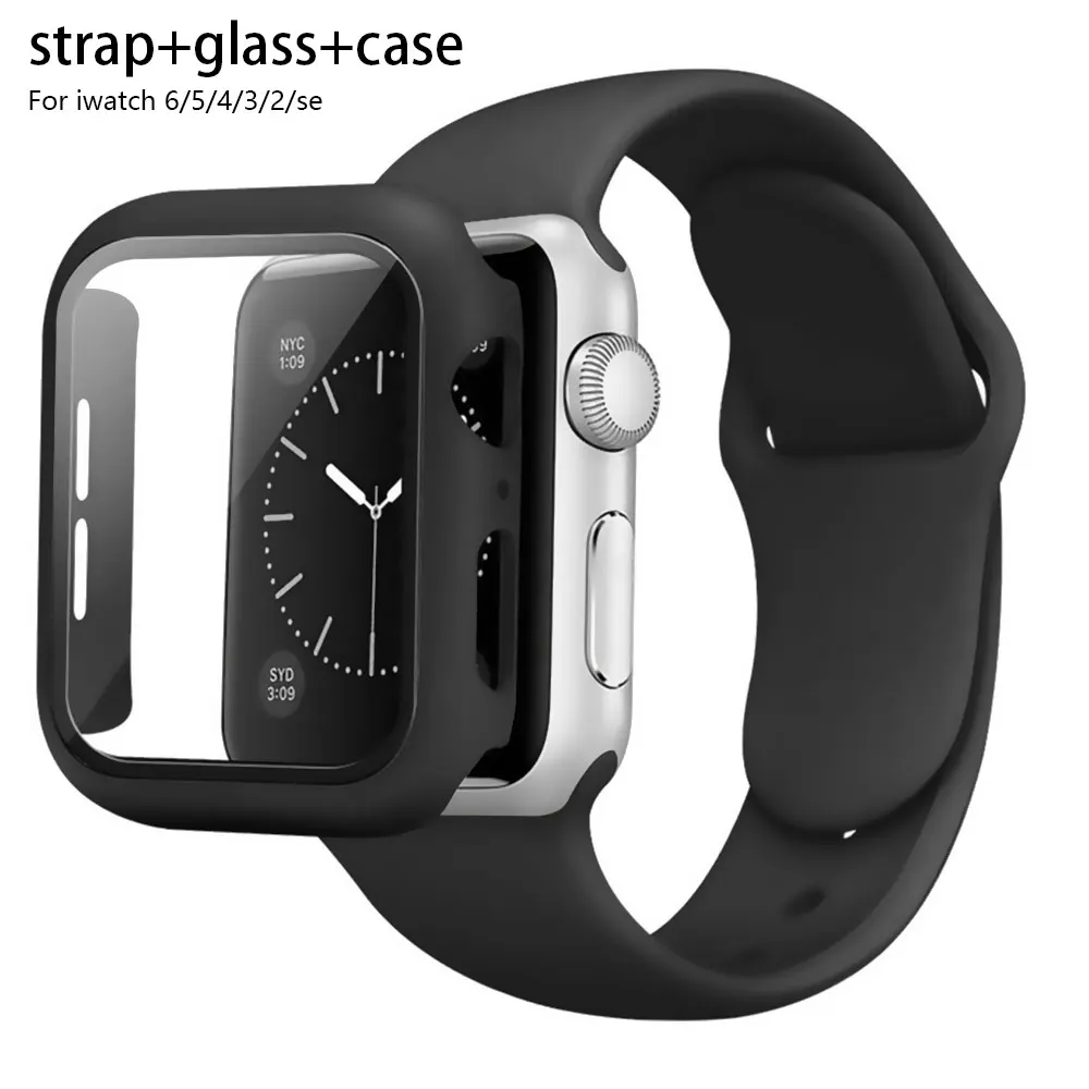 

Glass+Strap for Apple Watch band 44mm 40mm 38mm 42mm Screen Protector+Case+belt Accessories Bracelet iWatch series 6 se 5 4 3