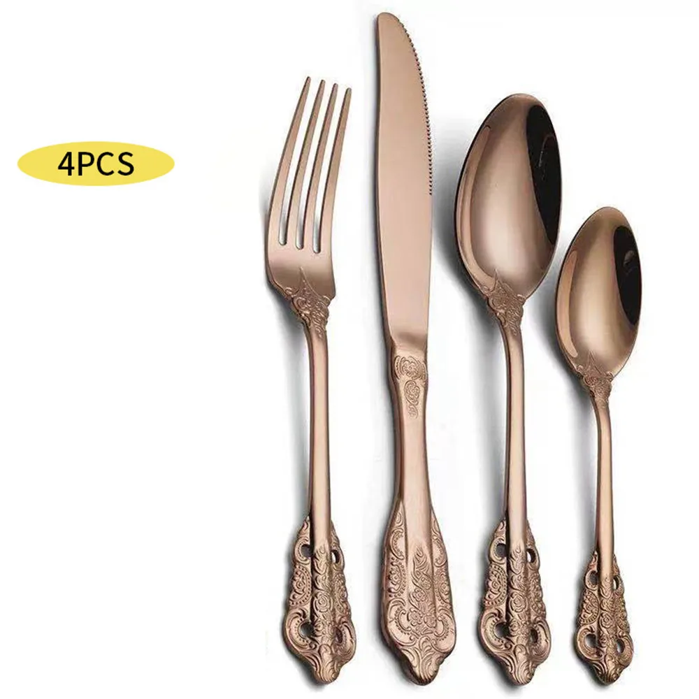 

4Pcs/Set Colorful Dinnerware Set Stainless Steel Cutlery Dinner Set Knife Fork Coffee Spoon Silverware Set Kitchen Tableware Set