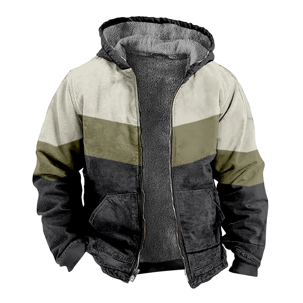 Мужские зимние куртки пальто винтажный цвет лоскутное ретро-узор хлопковая