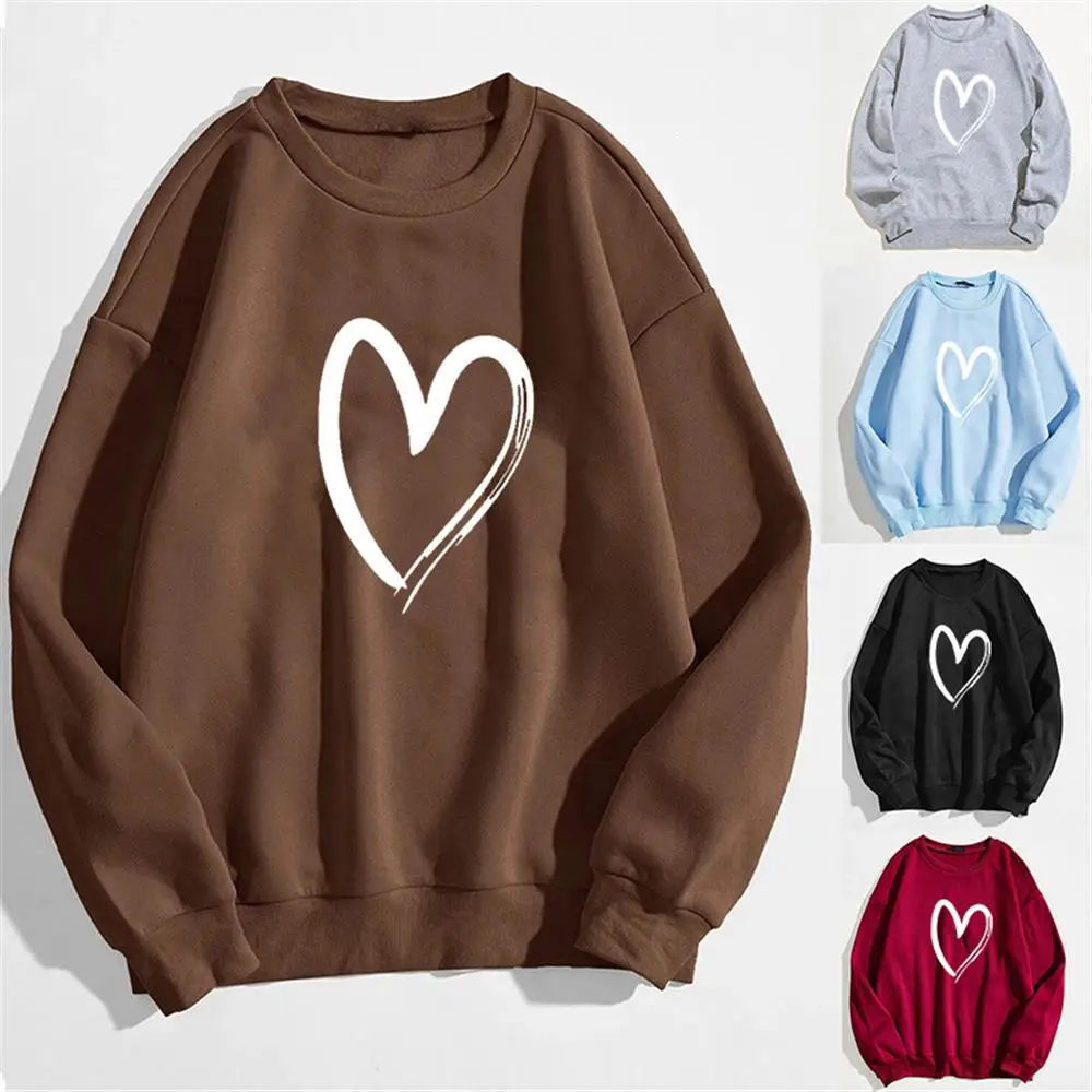 

Women Casual Pullover Outwearing Sweatshirt Heart Printed Tops Ladies Crew Neck Long Sleeves Loose Tops T Shirt Clothes